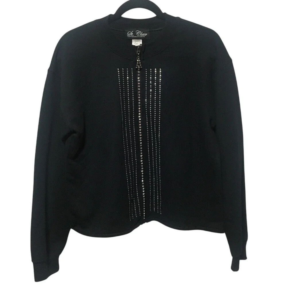 Y2k‎ Jacket Bedazzled Cardigan Rhinestone Zip Up Retro Euphoria Black